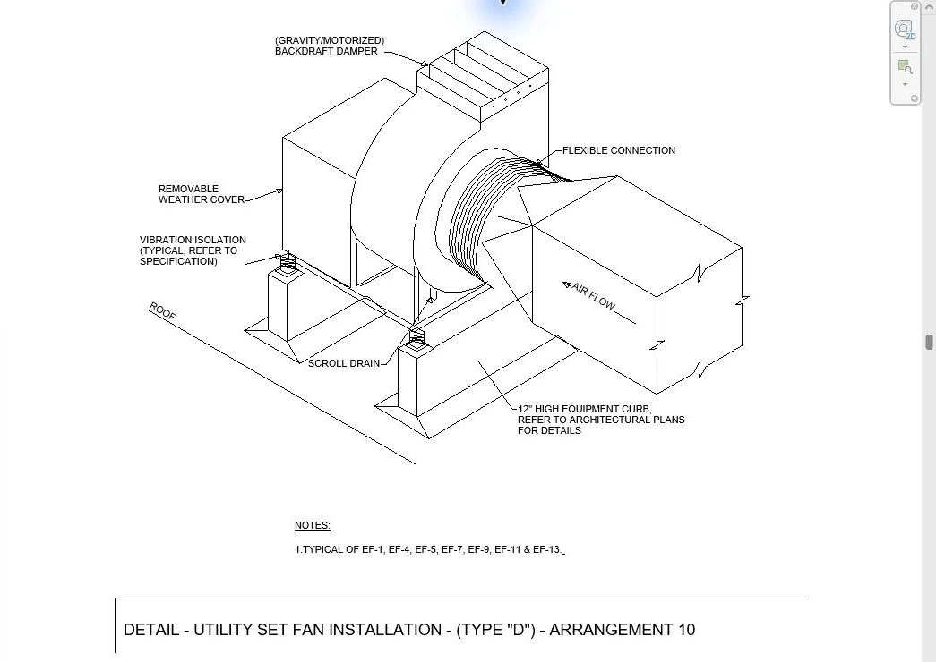Actual Revit drafting view with a fan installation reconstructed as editable native curves and text