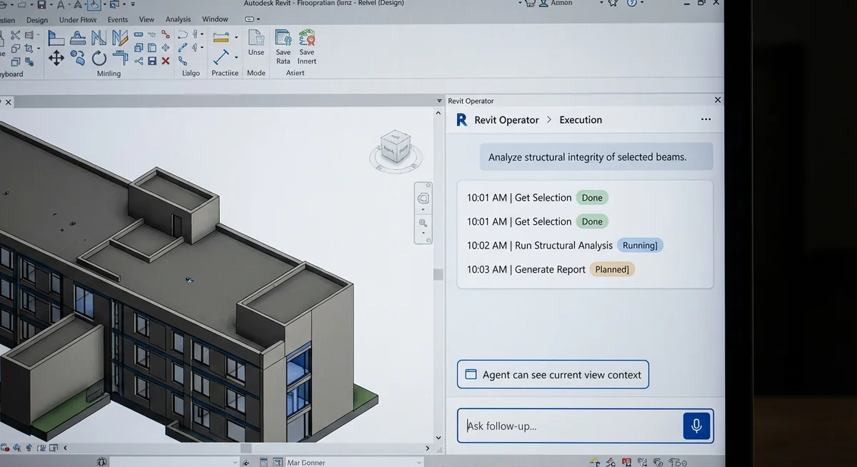 Revit Operator showing live tool calls and statuses